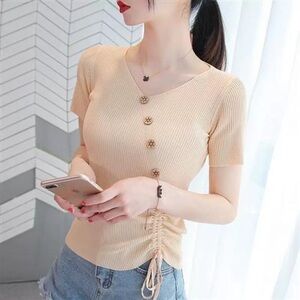 Elegant Beige Button-Down Women's Top